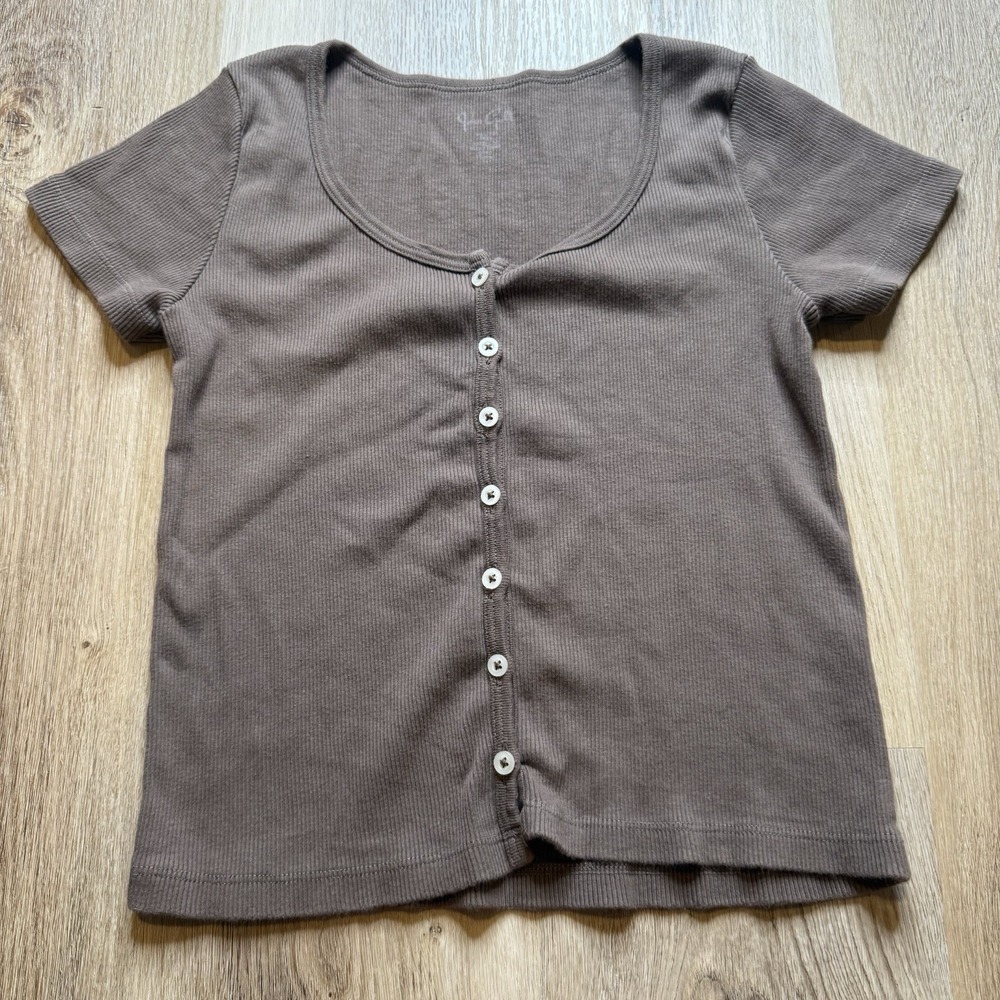 John Galt‎ Brandy Melville Zelly Top Ribbed Brown Cropped 90s Scoop Neck 12